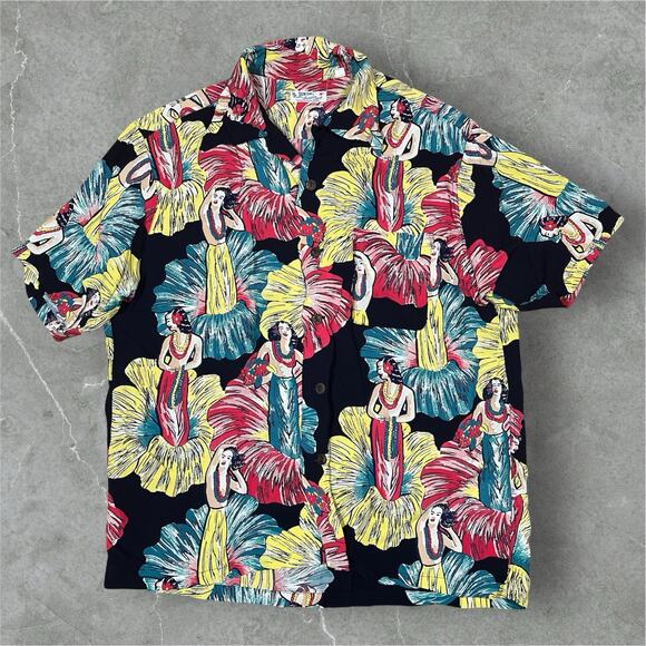Sun Surf 100% Rayon Hula Girl Print Aloha Hawaiian Shirt Japan Made Medium - Picture 1 of 8